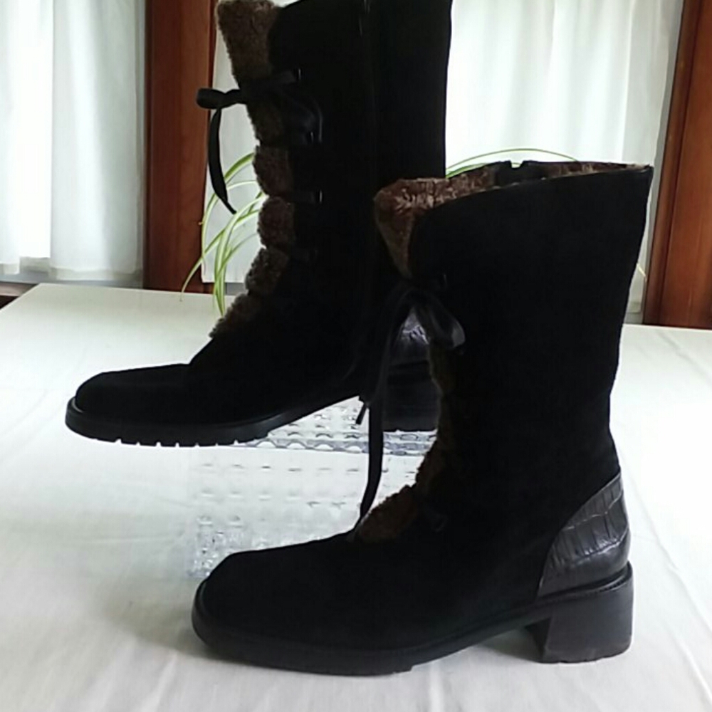Stuart Weitzman Black Suede Winter Boots